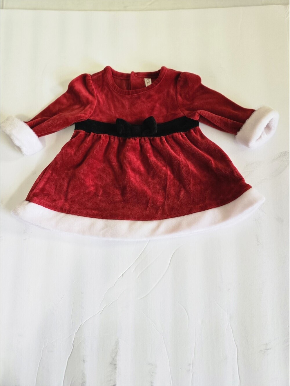 Baby Girl 0-3 Months Red Velvet Look Santa Holiday Dress White Faux Fur Trim